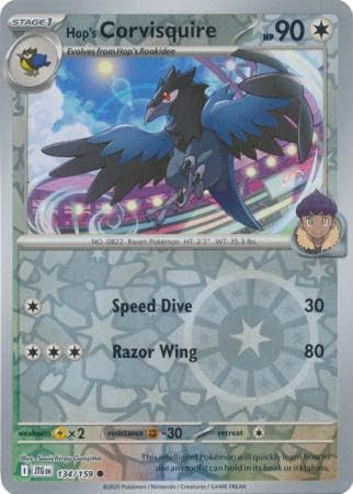 Pokemon Hop's Corvisquire 134/159 Reverse Foil Collectible Card for Pokemon Trainers