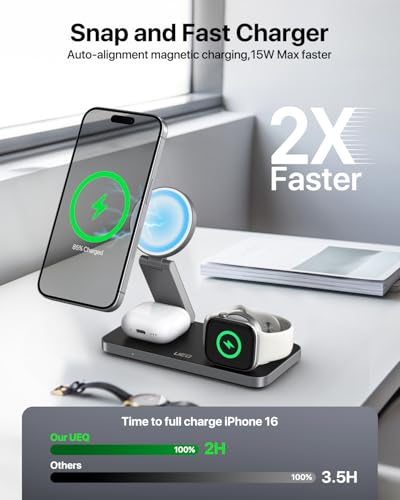 Black 3 in 1 Wireless Charging Station for Apple Devices with Magsafe Compatibility and Magnetic Stand
| Magnetic Wirel
