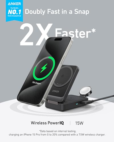 Anker MagGo 3 in 1 iPhone 16 Charging Station for iPhone 15/14, AirPods, Apple Watch 9
| Qi2 Certified 15W Foldable Cha