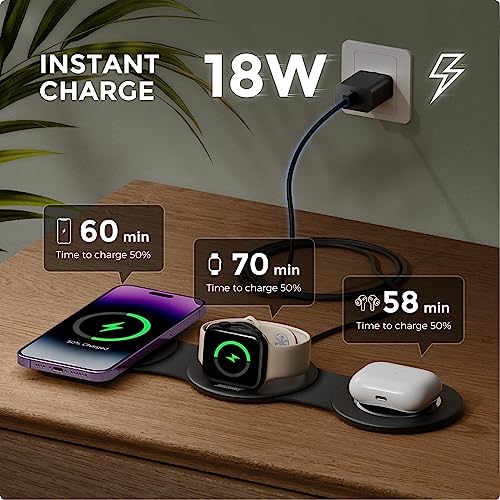 3 in 1 Charging Station for Apple Devices Travel Wireless Charger 18W Foldable for iPhone 16/15/14/13 Pro Max Plus & App