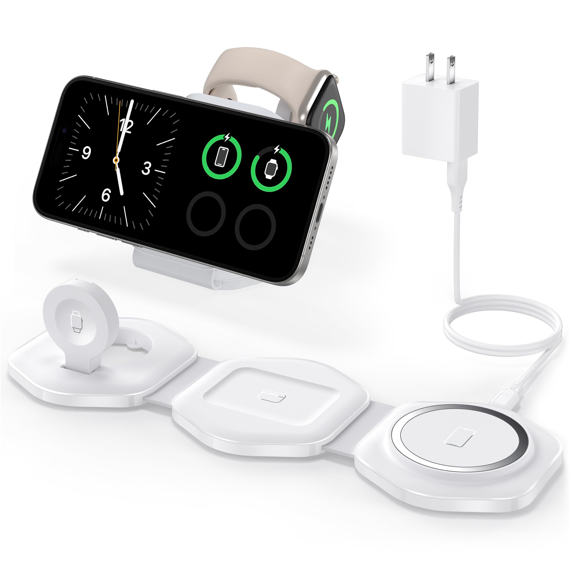 3 in 1 Wireless Charging Station for Apple Devices, Fast Foldable Magnetic Travel Charger, Compatible with MagSafe iPhon